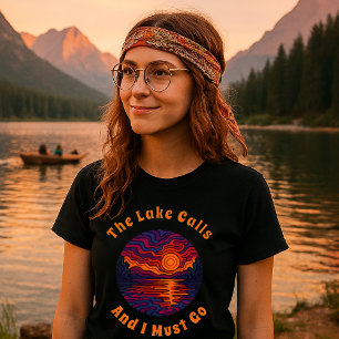 Camiseta Retro Psicodélico Lago Sunset