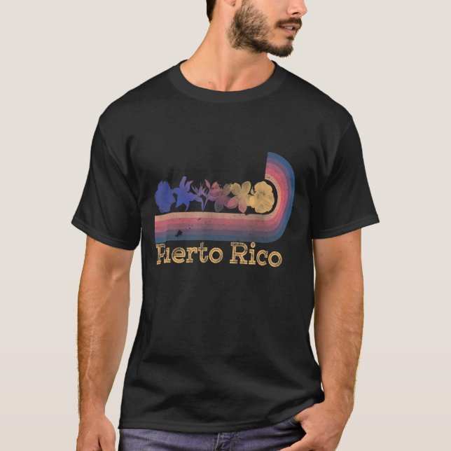 Camiseta Retro Puerto Rico Flores tropicales estilo surf 80 (Anverso)
