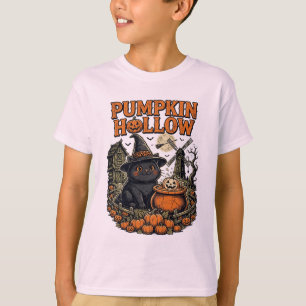 Camiseta Retro Pumpkin Hollow Vintage Gato Negro