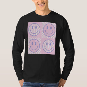 Camiseta Retro Purple Happy Face Checkpoint Pattern