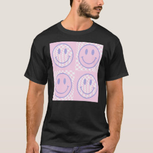 Camiseta Retro Purple Happy Face Checkpoint Pattern
