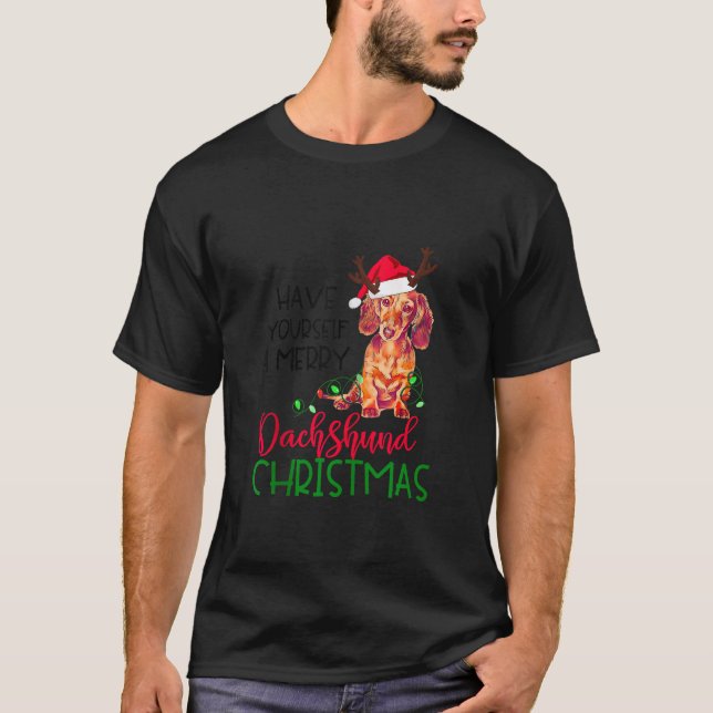 Camiseta Retro Que Te Hagan Merry Dachshund Navidades Wein (Anverso)