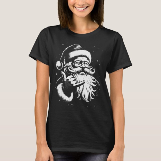 Camiseta Retro Rad Christmas Mele Kalikimaka Santa Shaka Ha (Anverso)
