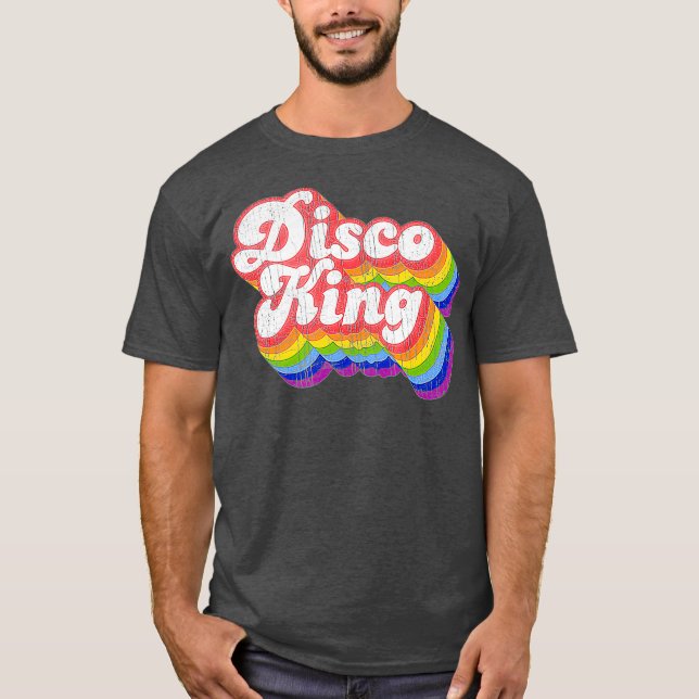 Camiseta Retro Rainbow Disco King de los años 70 (Anverso)