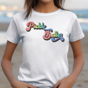 Camiseta Retro Rainbow Pickleballer Gracioso