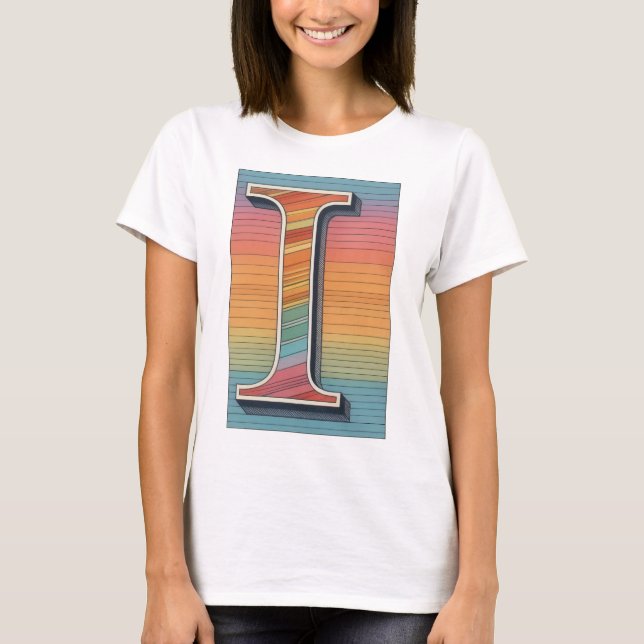 Camiseta Retro Rainbow Stripes Alphabet 'I' (Anverso)