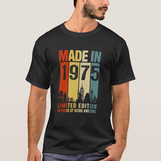 Camiseta Retro Realizado En 1975 48 Años De Ser Increíble (Anverso)