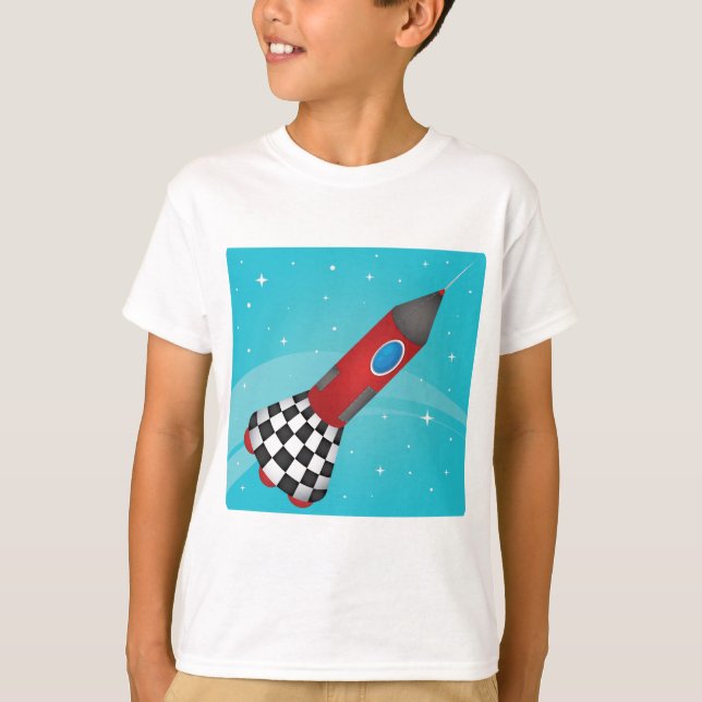 Camiseta Retro Red Rocket Ship in Space Galactic (Anverso)