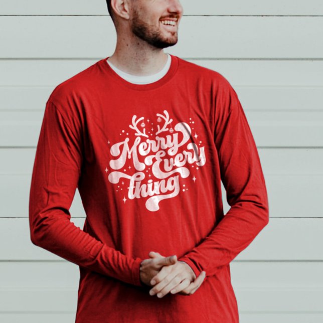Camiseta Retro Red White Feliz todo Feliz Navidad (Retro Red White Merry everything Merry Christmas T-Shirt)