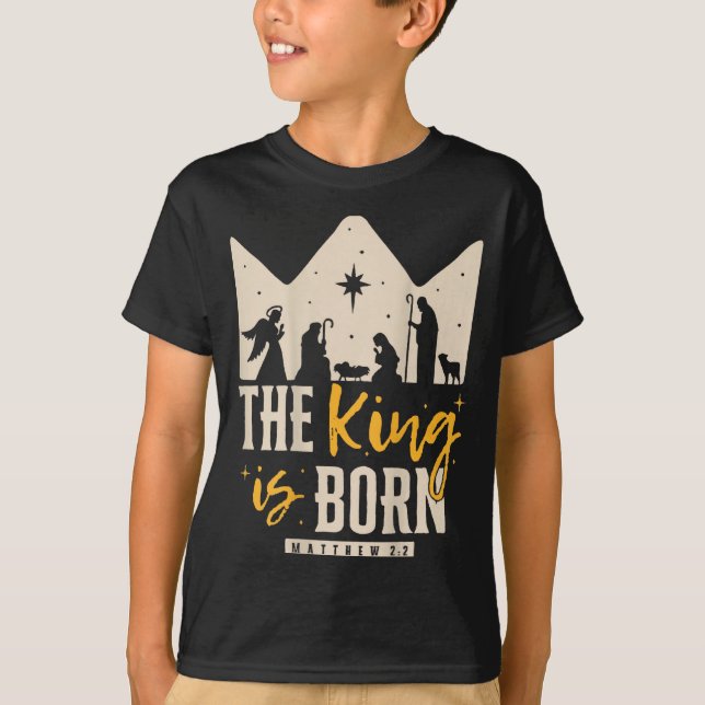 Camiseta Retro Religious Christmas The King Is Born Christi (Anverso)