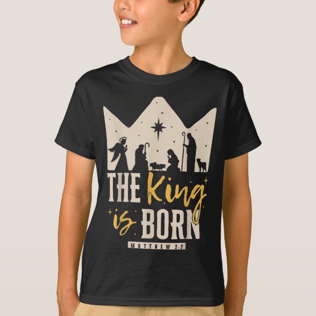 Camiseta Retro Religious Christmas The King Is Born Christi (Anverso)
