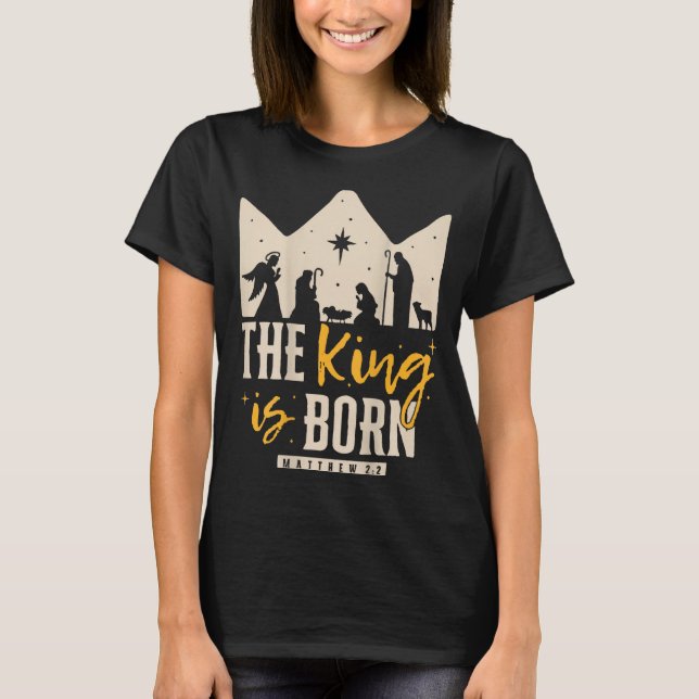 Camiseta Retro Religious Christmas The King Is Born Christi (Anverso)