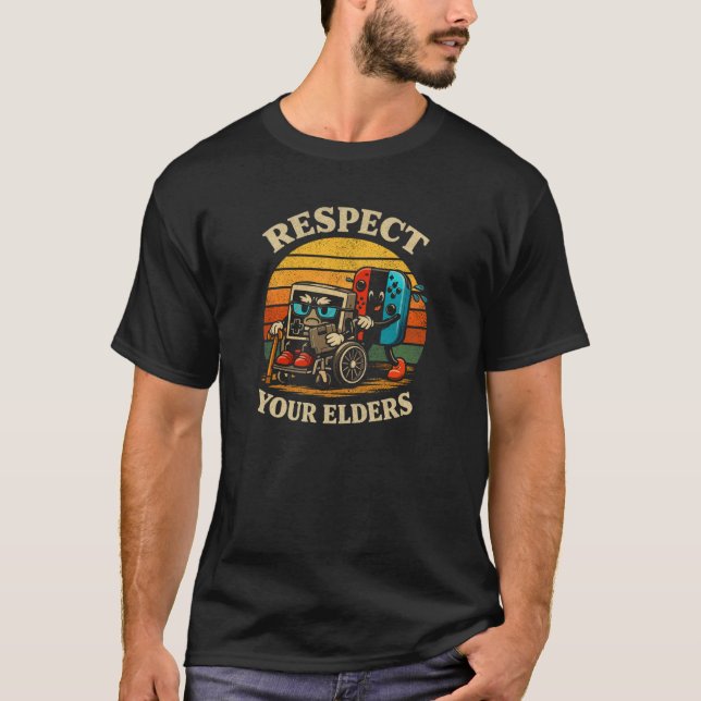 Camiseta Retro Respect Your Elders Gamer Art (Anverso)