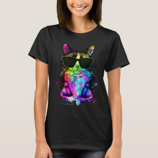 Camiseta Retro retrato de gato de esmoquin con audífonos