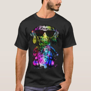 Camiseta Retro retrato de perro de GSP pop con audífonos