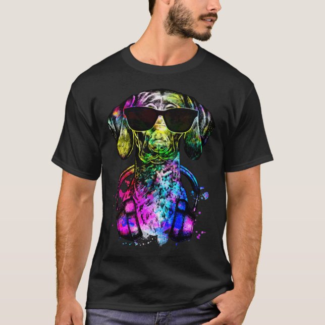 Camiseta Retro retrato de perro de GSP pop con audífonos (Anverso)