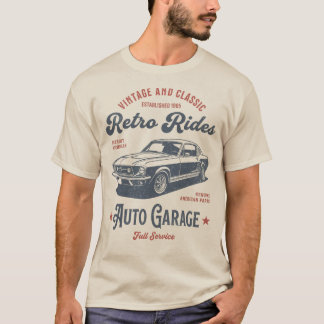 Camiseta Retro Rides Auto Garage – Arte de Muscle Car Vinta