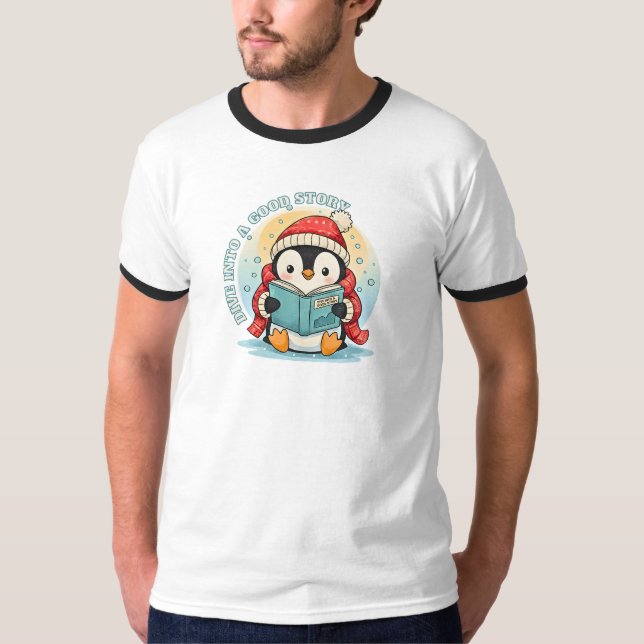 Camiseta Retro Ringer Penguin Reader Sporty Cotton Tee (Anverso)