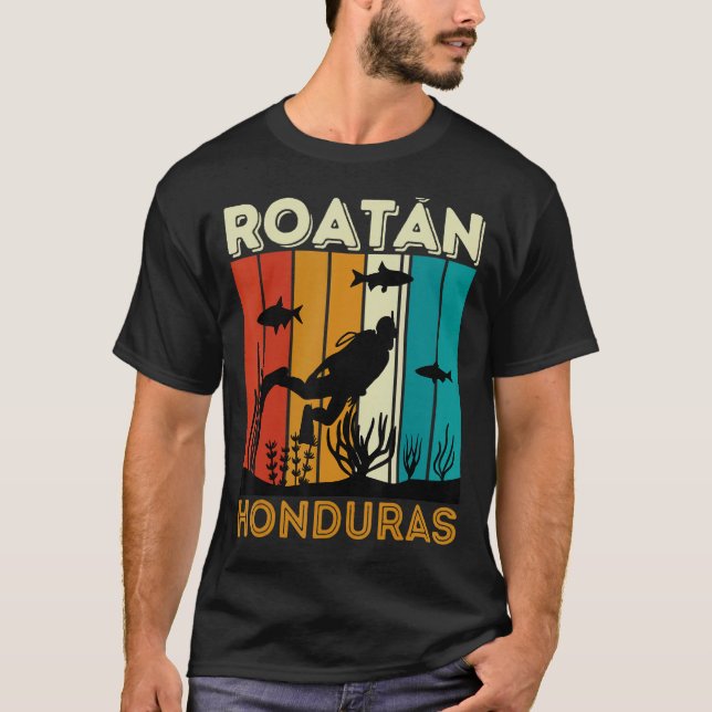 Camiseta Retro Roatan Honduras Scuba Buceo Roatan Souvenir (Anverso)