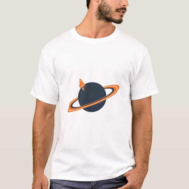Camiseta Retro Rocket Ship Orbiting Dark Planet - Outer Spa (Anverso)