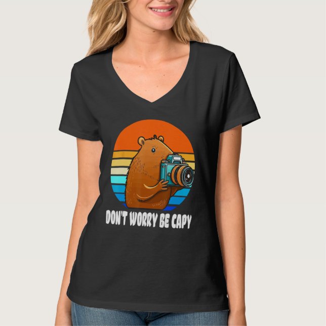 Camiseta Retro Rodent Capybara Don t Be Worry Be Capy Photo (Anverso)