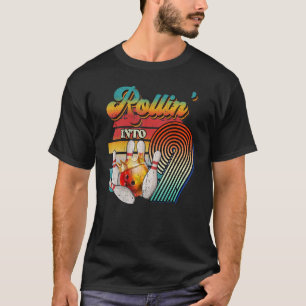 Camiseta Retro Rollin en 9 Bowling Fiesta de cumpleaños Nov