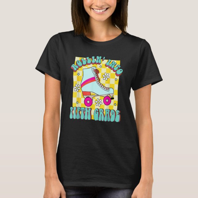 Camiseta Retro Rollin' Into Fifth Grade Roller Skate Back T (Anverso)