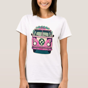 Camiseta Retro Rosa Hippie Van floral Colores Vintage Art