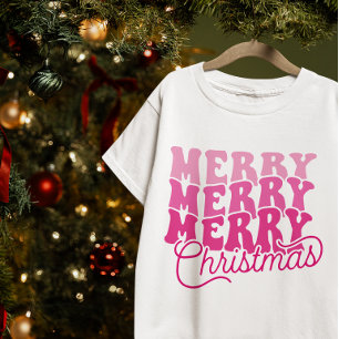 Camiseta Retro Rosa Negrita y Monoline Feliz Navidad