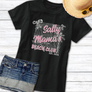 Camiseta Retro Rosa y Blanco Salty Mama's Beach Club Modern