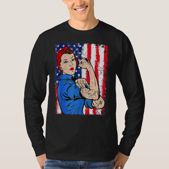 Camiseta Retro Rosie El Riveter Bandera Feminista Estadouni (Anverso)
