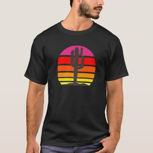 Camiseta Retro Saguaro Sunset  Cactus Opuntia Cactaceae (Anverso)