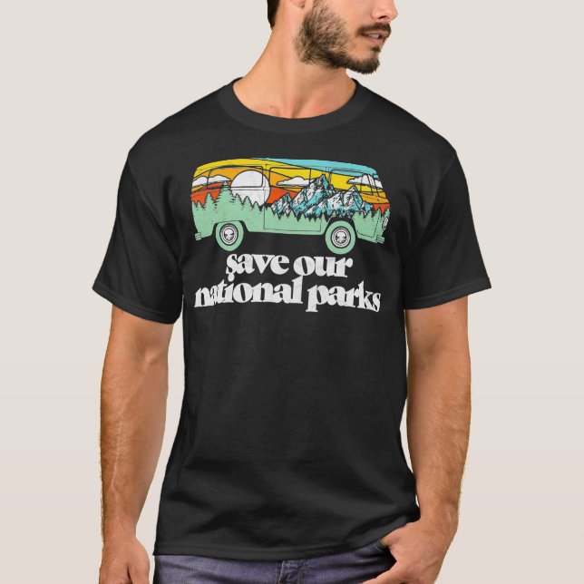 Camiseta Retro Salvemos Nuestros Parques Nacionales Hippie  (Anverso)