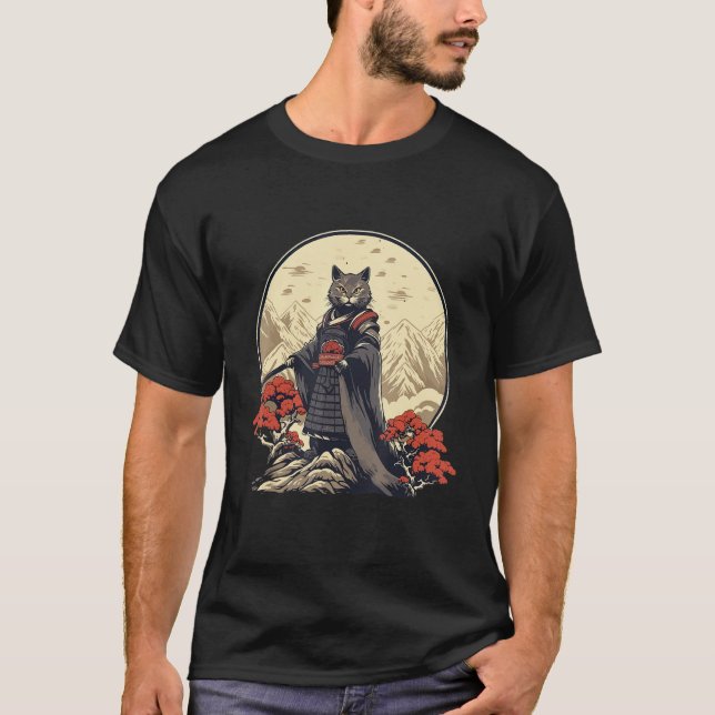 Camiseta Retro Samurai Cat  Japanese Inspired Cat (Anverso)