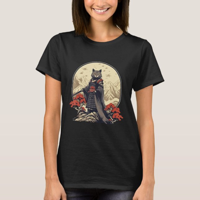 Camiseta Retro Samurai Cat  Japanese Inspired Cat (Anverso)