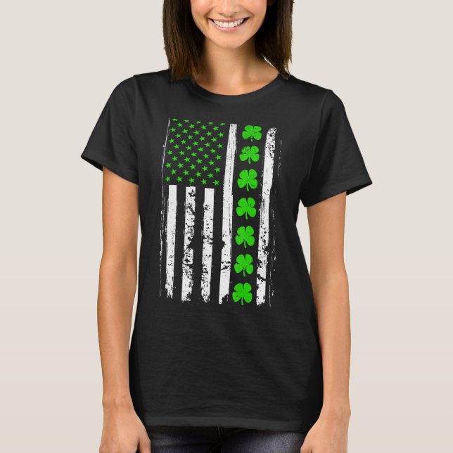 Camiseta Retro San Patrick's Day Green Irish American Flag (Anverso)