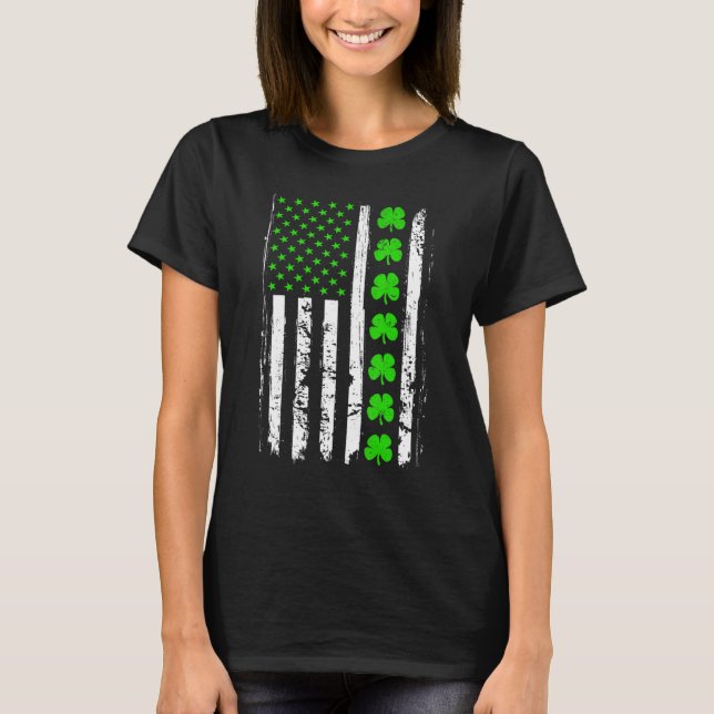 Camiseta Retro San Patrick's Day Green Irish American Flag (Anverso)