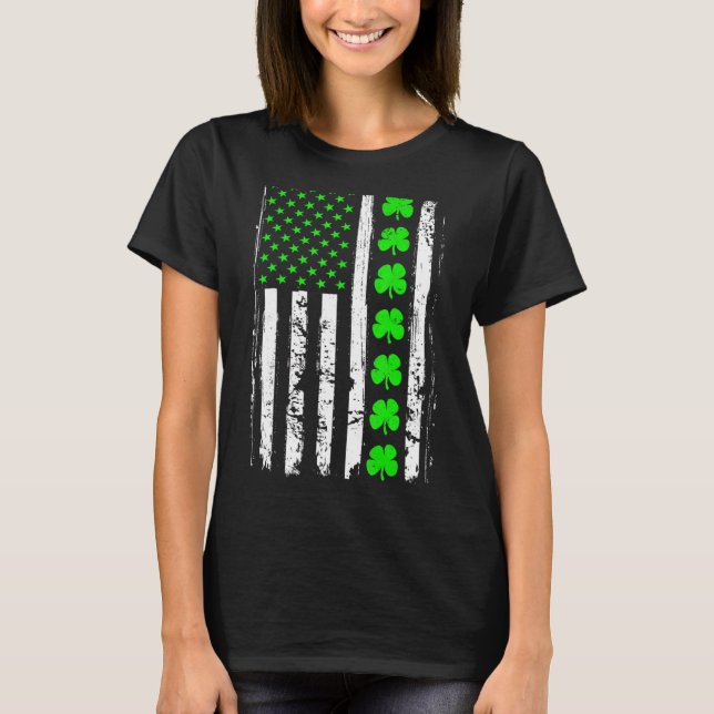 Camiseta Retro San Patrick's Day Green Irish American Flag  (Anverso)