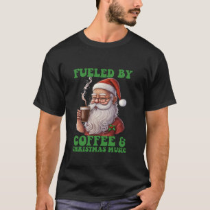 Camiseta Retro Santa Alimentado Por Café Y Navidades Música