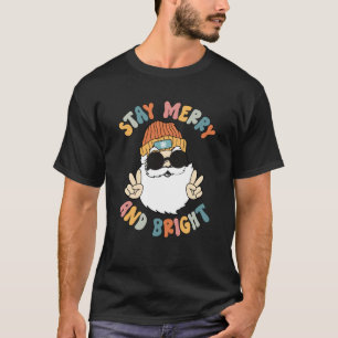 Camiseta Retro Santa Claus Stay Merry Y Bright Groovy Chr