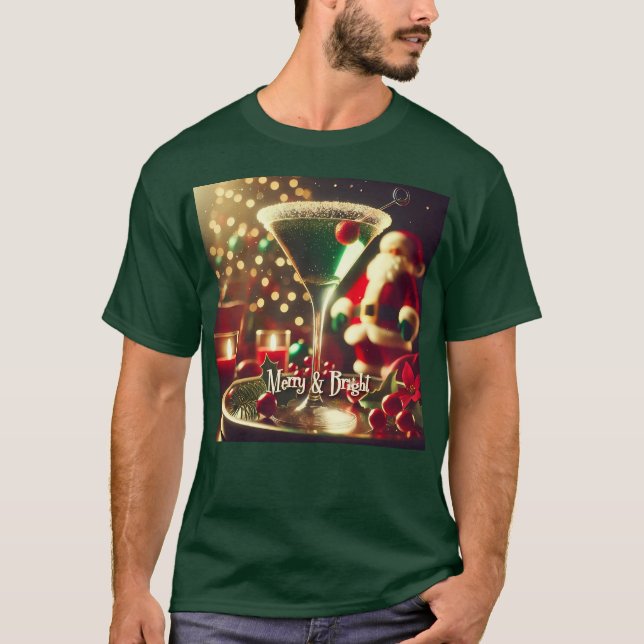 Camiseta Retro Santa de Navidad Martini Verde 50s (Anverso)