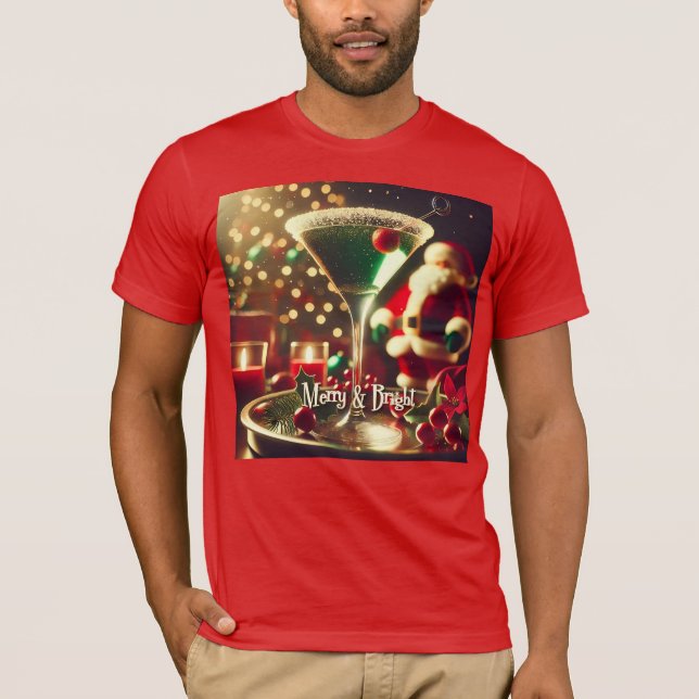 Camiseta Retro Santa de Navidad Martini Verde de los 50 (Anverso)