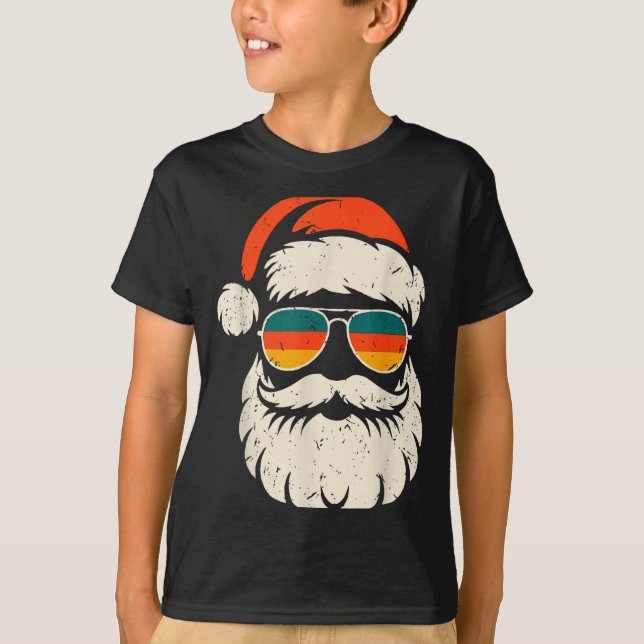 Camiseta Retro Santa Face Sungles Funny Christmas Family Ou (Anverso)
