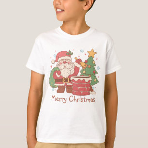 Camiseta Retro Santa Listo para bajar Navidades de chimenea