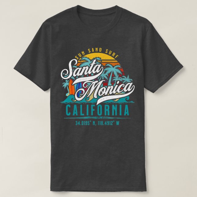 Camiseta Retro Santa Monica California Sun Sand Surf Beach (Diseño del anverso)