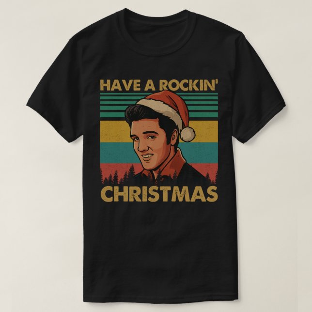 Camiseta Retro Santa Rockin Christmas Portrait Shirt (Diseño del anverso)