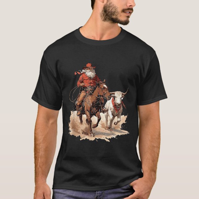 Camiseta Retro Santa Rodeo Reindeer Cowboy Western Horse Hi (Anverso)