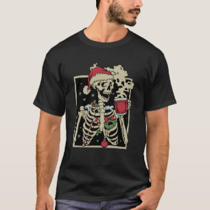 Camiseta Retro Santa Skeleton Cacao caliente Latte Christma