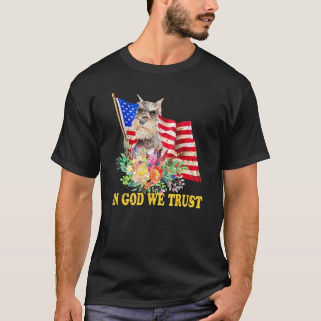 Camiseta Retro Schnauzer Us Flag In God We Trust July 4th U (Anverso)