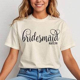 Camiseta Retro Script Natural and Black Bridesmaid